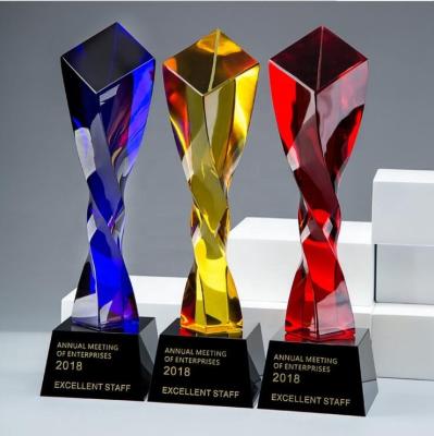 China Europe New Design Torsion Column Crystal Trophy , Glass Awards For Competition Sports Awards for sale