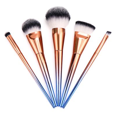 China Wholesale Professional Durable Beauty Vegan 5pcs Face Eyes Wooden Handle Blue Custom Makeup Brush Set for sale