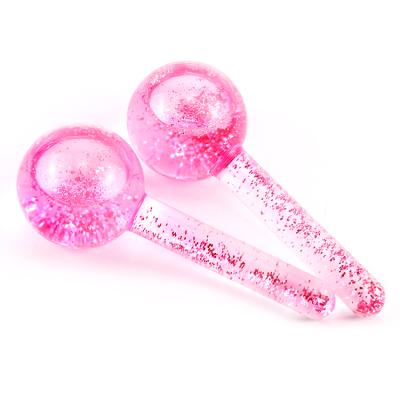 China Pore ​​Shrinking Custom PINK Color Glass Ice Ball Massage Products Face Ice Globes For Facial Plastic Surgery Facial Ice Globes for sale