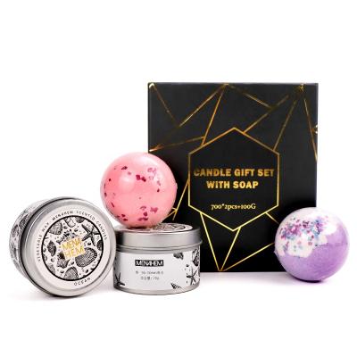 China Tin Box Flower Relax Organic Perfume OEM Wax Party Candle Custom Logo Luxury Set Home Wholesale Soy Wax Scented Candles With Bath Bombs for sale