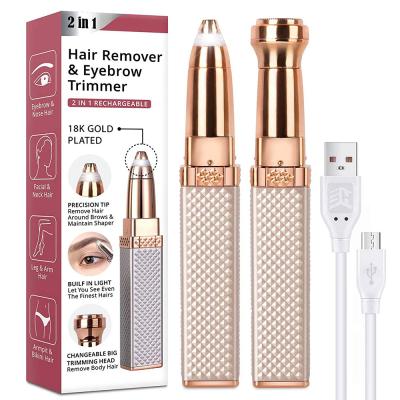 China Mini Rechargeable Facial Hair Remover Easy Clean 2 In 1 Eyebrow With Pen Shape for sale