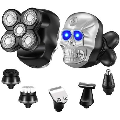 China Triple Blade 6 in 1 5 Heads Portable Rechargeable Shaver USB Grooming Kit Waterproof Razor Skull Razor for sale