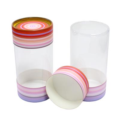 China Recycled Materials Dia X 6.0 Cm Packaging Tube Box 10 Cm Small Size Cylinder Boxes / Cylindrical Paper Candy Cartons With Transparent PVC Lid for sale