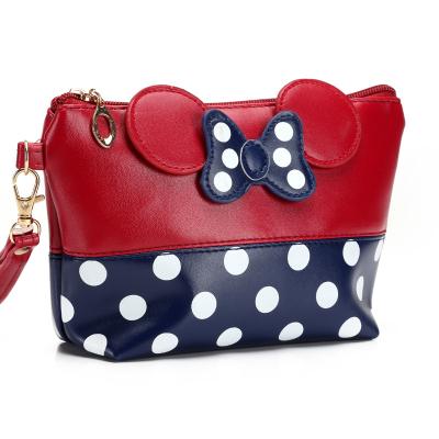 China Fashion Cartoon Minnie Bow Dot Clutch Pu Leather High Quality Toiletry Bag Makeup Cosmetic Bag for sale