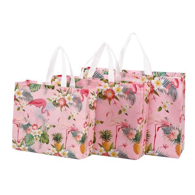 China Apparel Handled Flamingo Laminated Thickened Nonwoven Wear Advertising Gift Supermarket Chic Small Grocery Reusable Shopping Bag for sale