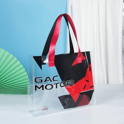 China Logo PVC Clear Plastic Tote Handbag Transparent Plastic Handled Printable Freeze Gift Shopping Bag With Logo for sale