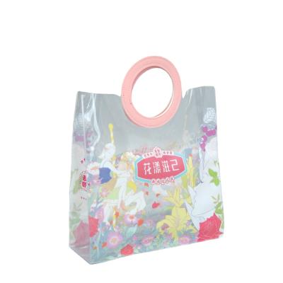 China Custom Handled Transparent Pink TPU Bag Logo Colorful Gift Packaging Shopping PVC Laser Handbag Color for sale