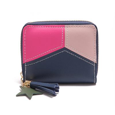 China New PU Leather Anti-theft Coin Purse Woman Style Card Holder Girl Color Bag Stitching Geometric Small Student Cute Figure Key Case Wallet for sale