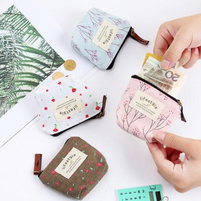 China New Lady's Pastoral Style Mini Cartoon Small Canvas Wallet Japanese Korean Floral Coin Cute Purse Anti-theft Bag for sale