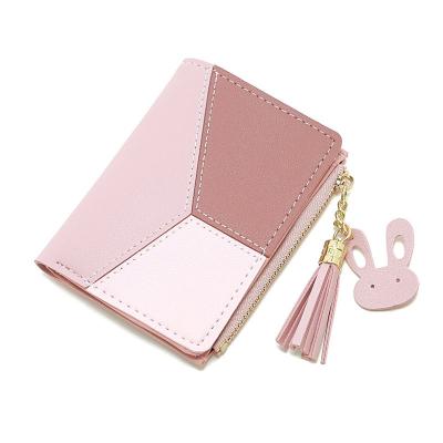 China New Anti-theft Short Stitching New Cartoon Tassel Zipper Instant Cool Coin Purse Thin Leather Wallet for sale