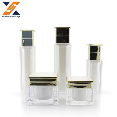 China Popular 30ml 50ml 100ml PMMA Square Acrylic Lotion Toner Bottle Face Serum Cream Jar 30g 50g for sale