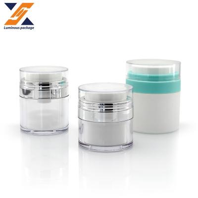 China Popular round 15g plastic jar with cosmetic airless pump jar 50g airless cream jar 30g for sale