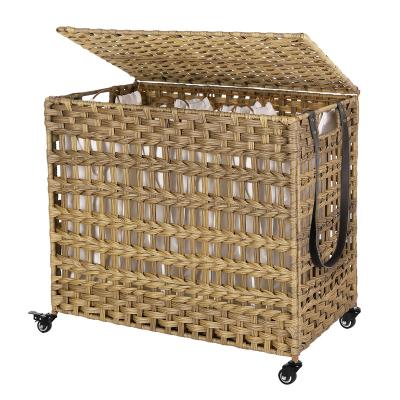 China SONGMICS Eco-friendly Durable Laundry Basket With Wheels Collapsible Plastic Wicker Laundry Baskets for sale