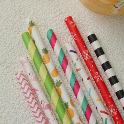 China Recyclable Wholesale Colored Christmas Paper Straw Food Grade Disposable Colorful Striped Paper Drinking Straws for sale