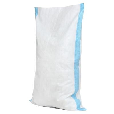 China 25kg 50kg Moisture Proof Storage Blue Edges Packing White PP Woven Bag For Grain for sale