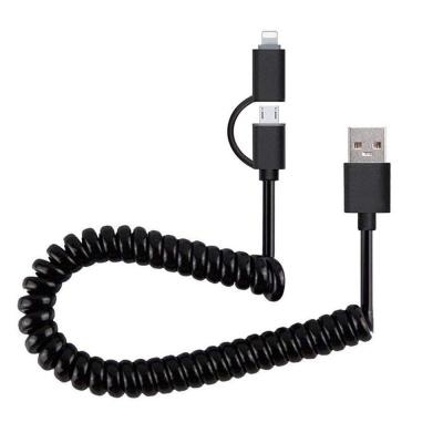 China Retractable Micro Type C Spring USB Cable 2in1 USB Data Cable Charging USB Data Cable USB ISO Charger Wire Cord Adapter for sale