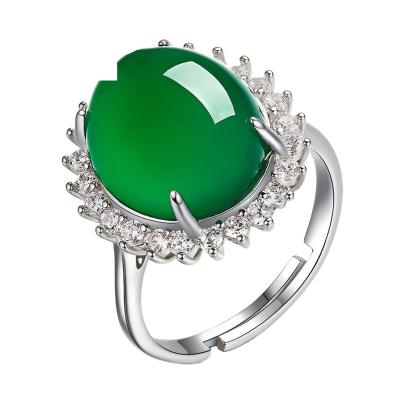 China Emerald Jade Rings Green Chalcedony Gemstone Silver Turquoise CLASSIC Jewelry Oval Jade Silver Jewelry Bizuteria Rings Women Color for sale