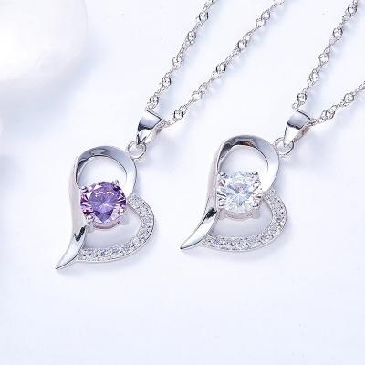 China Vintage Heart Pendant Necklaces For Women 100% Real S925 Silver With Birthstone Zirconia Birthday Mothers Day Jewelry Gift For Mom for sale