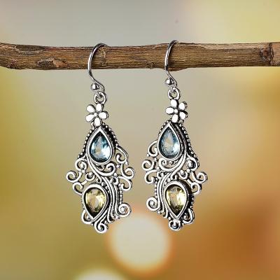 China Filigree Earrings Dropshipping Shopify Crystal Flower Blue Moon Teardrop drop earrings Diamond-shape CLASSIC Jewelry for sale