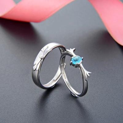 China Romantic Hyperbole Dropshipping Couples Rings Adjustable Silver S925 Gift For Him And Her Anniversary Heart Design Engagement Set RUBY for sale