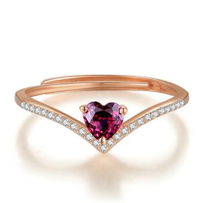 China Neo-Gothic 925 Sterling Silver Color Jewelry For Women Diamond Rings Natural Garnet Stone Ring Delicate Rose Gold Heart Crown Ring Jewelry for sale