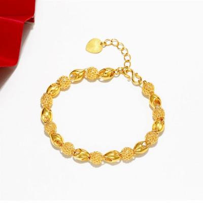 China Dropshipping Vietnam Ethnic 14K Sand Filled Real Gold Jewelry Hollow Bead Bangle Jewelry Bracelet For Woman for sale