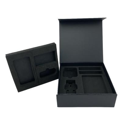 China Low MOQ Logo Luxury Black Magnetic Closure Recyclable Custom Cardboard Gift Box With Eva Foam Insert for sale