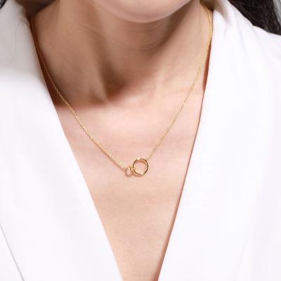 China Trendy Shiny Luxury Gold Plated Geometric Double Ring Pendant Mother's Day Gift Of Ring Necklace For Women Jewelry for sale