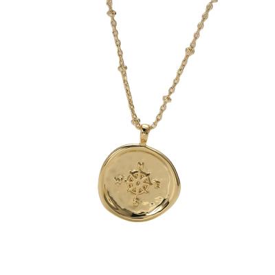 China TRENDY Logo Disc Round Custom 18k Gold Plated Engraved Metal Coin Blank Rope Chain Pendant Necklace For Jewelry Making for sale