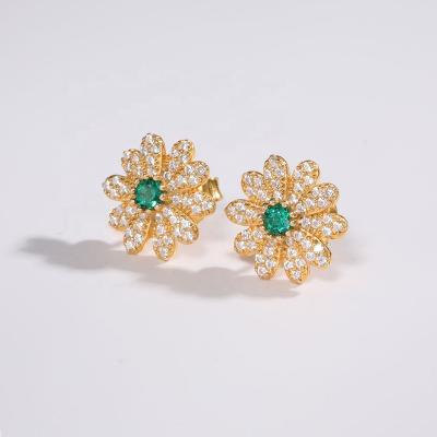 China TRENDY Daily Wear Gold Plated Silver Earrings Color Silver Zircon Flower Earrings S925 Needle Stud Earrings for sale