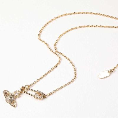 China Other Amazon Hot Sale Paperclip Pin Pendant Necklace CZ Simulated Diamond Gold Fashion Necklace For Women for sale