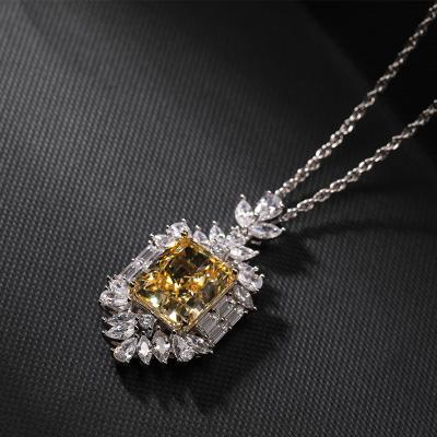 China Other Yellow Bling Crystal Gemstone Pendant Necklaces For Women Vintage Luxury Silver Color Fine Jewelry for sale