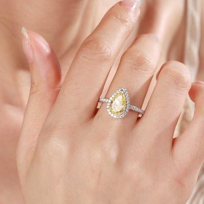 China Romantic Custom Design 925 Sterling Silver Jewelry Yellow CZ Wedding Engagement Halo Ring for sale