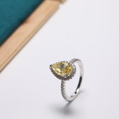 China Luxurious Romantic Fine Jewelry Ring 925 Sterling Silver Engagement Yellow Diamond Fashion for sale