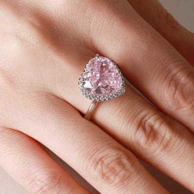 China Vintage S925 Heart Shape Pink Silver Color Gemstone Engagement Women Rings For Ladies Finger Ring for sale