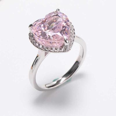 China Pink Heart Shaped Zircon Ring Love Water Drop Diamond Ring Jewelry Wish Jewelry Gift Vintage Fashion Claw Set New for sale