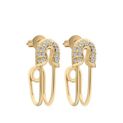 China FASHIONABLE Curved Pin Earrings Gold Color Shining Crystal Dangle Earings Safety Earrings for sale