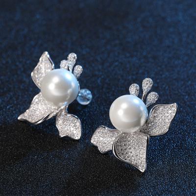 China BOHEMIA 925 Sterling Silver Created Moissanite Flower Pearl Earrings Ear Studs Fine Jewelry Wholesale for sale