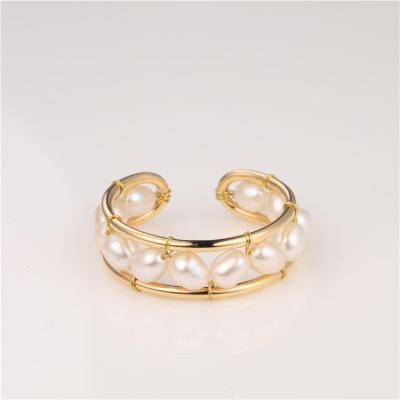 China High Grade Romantic Pearl Metal Ring Micro Insert Beaded Gold Ring For Women for sale