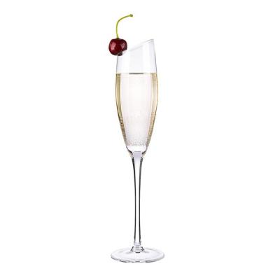 China Crystal clear slanted lead-free champagne flute mouth 180ml crystal glass champagne flutes cup wedding flutes for sale