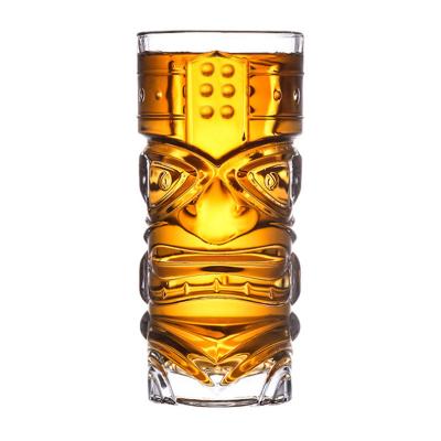 China Unique design tiki style 410ml grimace pattern crystal clear lead free crystal water cup glass for sale