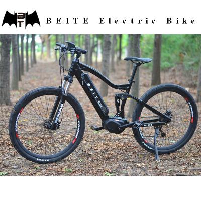 China New aluminum alloy full suspension mountain bike with Bafang mid drive motor for sale