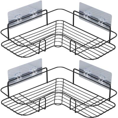 China Viable Hot Sale Bathroom Amazon Storage Shelf Suction Cup Metal Shower Basket Wall Mounted Corner Trolley for sale