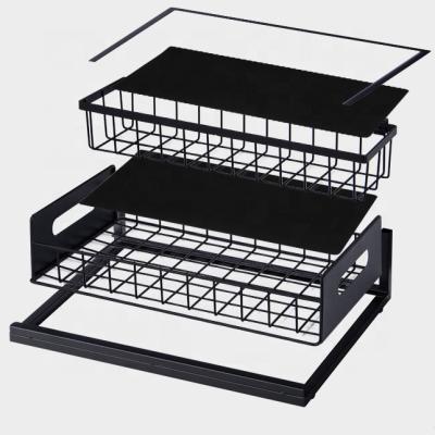 China 2 Layers Stainless Steel Basket Storage Rack Kitchen Spice Rack Kitchen Viable Home Sliding Book Rack for sale