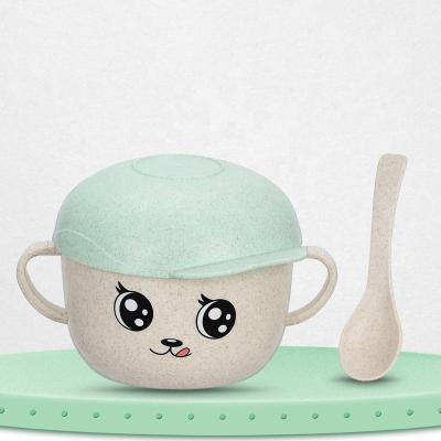 China New Creative Sustainable Straw Kids Rice Bowl Cartoon Wheat Bowls With Lid Baby Feeding Tableware for sale