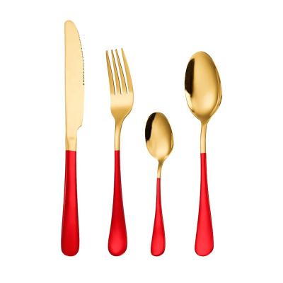 China Viable 4 Pieces Cutlery Set With Gift Box Gold Plated Stainless Steel Fork Knife Spoon Flatware Metal Dinnerware Set for sale