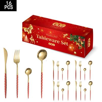 China Sustainable Gold Cutlery Set Supplier 16 Piece Korean Stainless Steel Flatware Set With Christmas Gift Box for sale