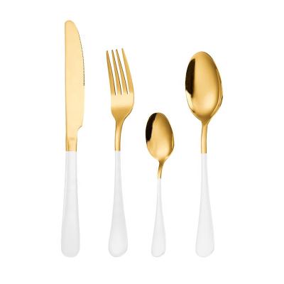 China Sustainable Hotel Restaurant Wedding Gold Plated Cutlery Flatware Set Stainless Steel Cutlery Box 4pcs for sale