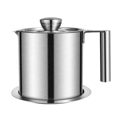 China 304 stainless steel viable filter oil pot with net cover pig oil residue filter oil storage tank for home use for sale