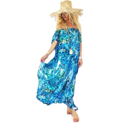 China 2021 Summer Rayon Beach Dress Women Cheap Boho Casual Dress Maxi Dress Tie And Dye Kaftan QUICK DRY Hippie Layer for sale